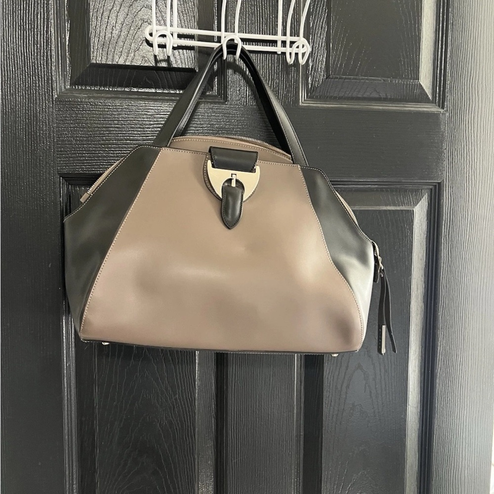 NICOLI Black and Brown Italian Leather Satchel